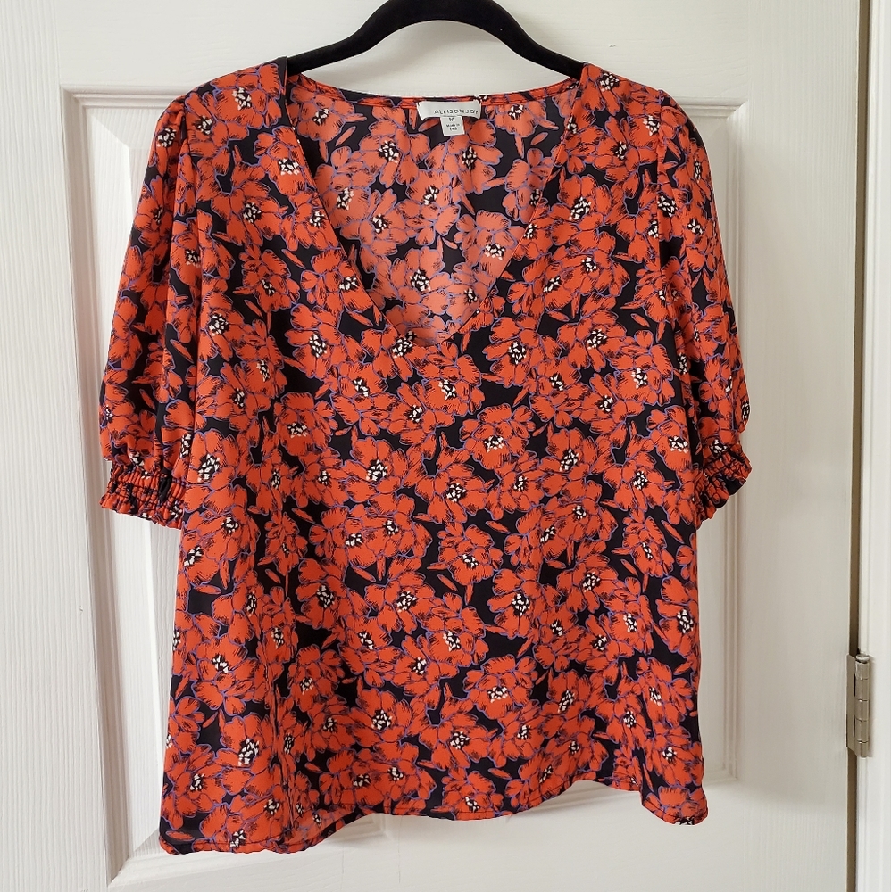Allison Joy coral, floral blouse in medium